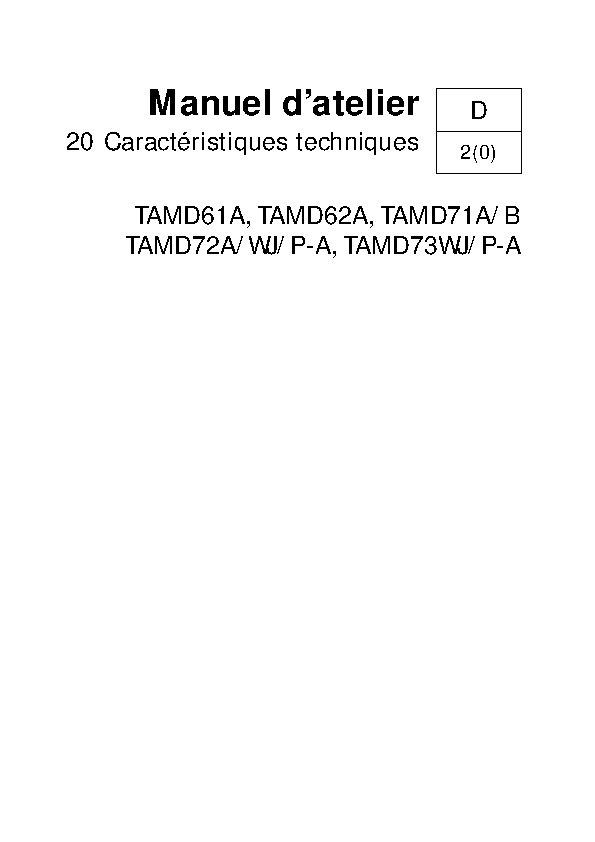 7740188 M.ATELIER D61-D62-D71-D72-D73 Caractéristiques Techniques